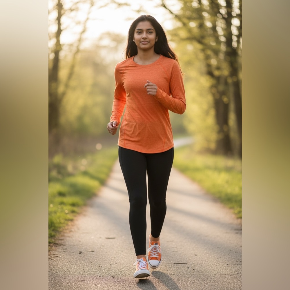 Tek Gear Youth XL Sport Shirt, Orange, Long Sleeve, Running, Walking, Workout
